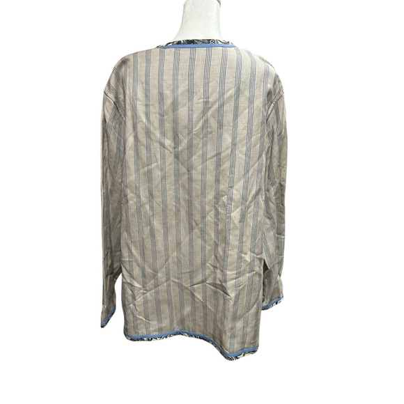 Koos Of Course Linen Blend Reversible Jacket 1X Blue Ivory Button Up Pockets - Picture 2 of 4